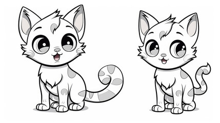 Drawing for children's coloring book cute cat. Illustration black line on white background