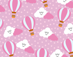 Seamless hot air balloon with cloud pattern, Suitable for fabric motifs, blankets and pillows and others
