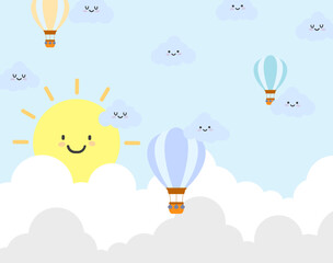 hot air balloon cute theme illustration design. suitable for cloth motifs, pillows, blankets, and wallpaper for children's rooms etc.