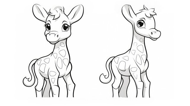 Drawing for children's coloring book cute giraffe. Illustration black line on white background