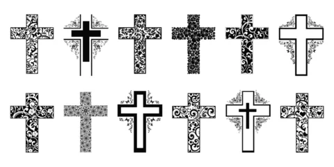 Fotobehang Religion cross icon set isolated on white background.  Big Collection of Christian Symbol design. Decorated crosses signs or ornamented crosses symbols. Vector illustration © Hanna