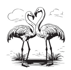 Flamingo vector illustration. Ink pen drawing. Line art design, engraving style.