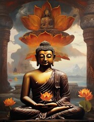  Lord Buddha meditating on a lotus flower