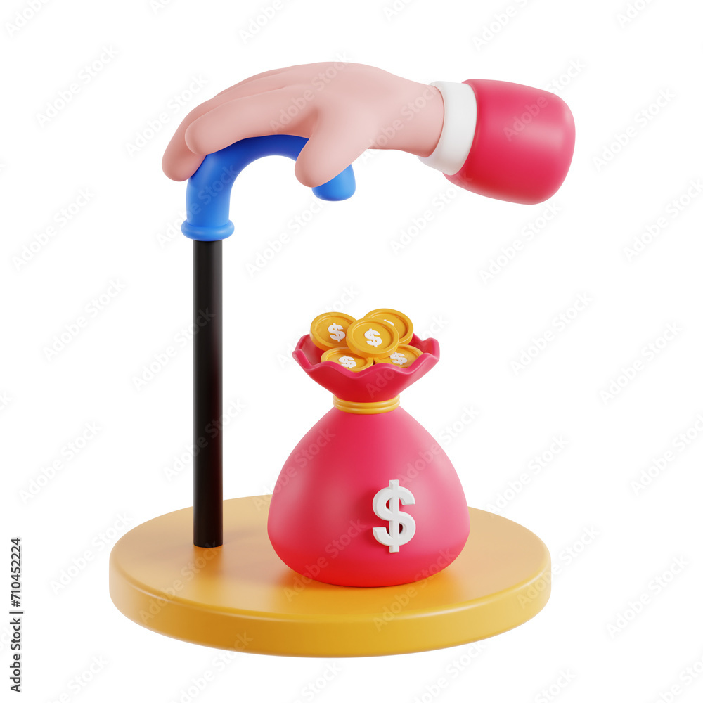 Poster 3d retirement savings model practical steps to financial independence. 3d illustration, 3d element, 