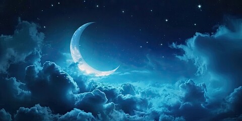 Celestial elegance. Captivating moon night sky with stars clouds and touch of mystical blue perfect...