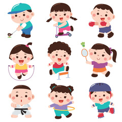 Vector Illustration of Cartoon Sport kids character. Sport character