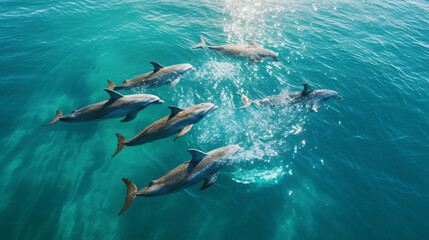 Dolphins photographed from above in the Indian Ocean