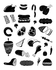 Meat products icon set Vector Illustration