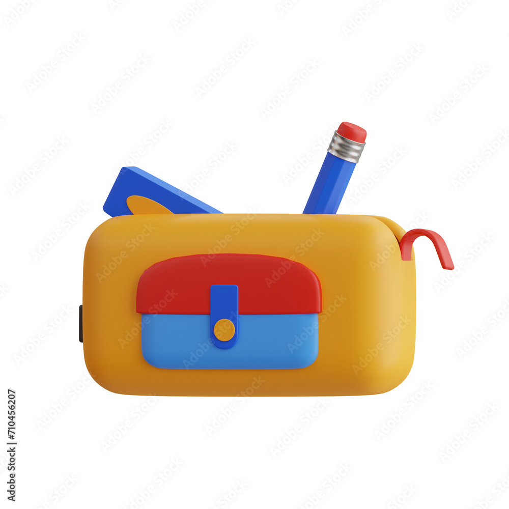 Poster 3d pencil case model maximizing space and efficiency. 3d illustration, 3d element, 3d rendering. 3d 