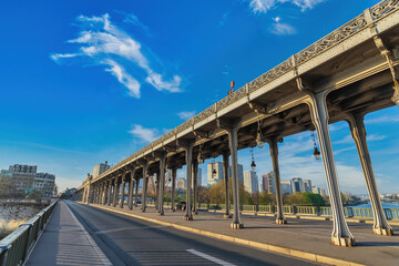 Paris France, city skyline at Seine River and Bir-Hakeim Bridge