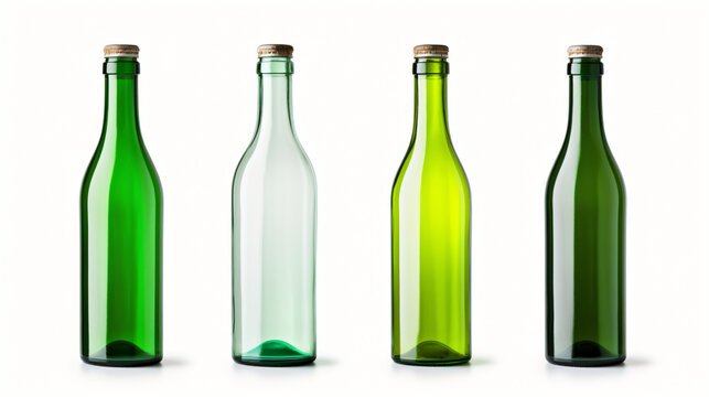 Empty glass bottles isolated on white background