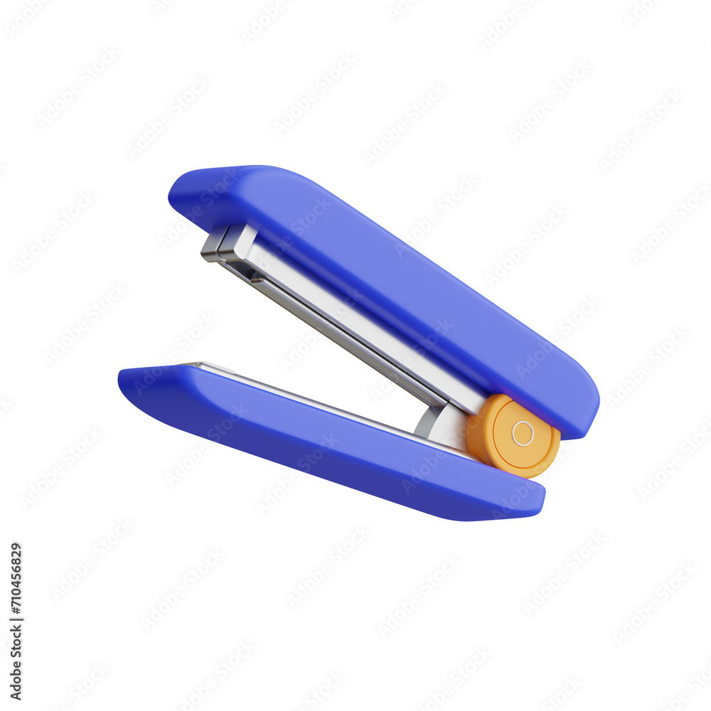 Poster 3d stapler model loose papers into organized documents. 3d illustration, 3d element, 3d rendering. 3
