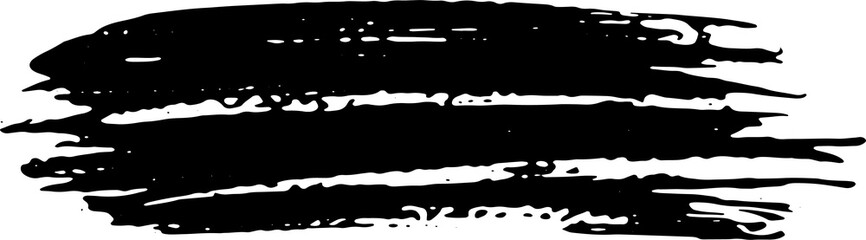 Black ink grunge brush strokes illustration on transparent background.
