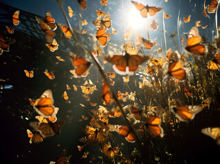 Fototapeta na wymiar a bunch of monarch butterflies