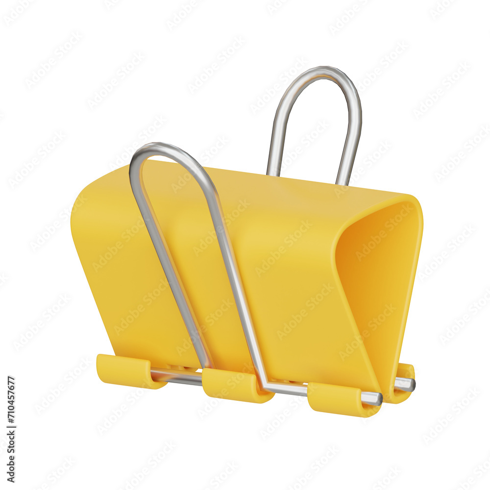 Poster 3d binder clip model innovative uses for office and home. 3d illustration, 3d element, 3d rendering.