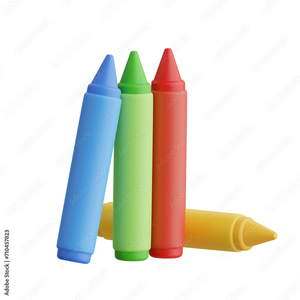 Poster 3d crayons model play and creative beautiful drawings. 3d illustration, 3d element, 3d rendering. 3d