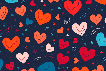 Cute hand drawn hearts seamless pattern, great for Valentine's Day, Weddings, Mother's Day - textiles, banners, wallpapers, backgrounds.