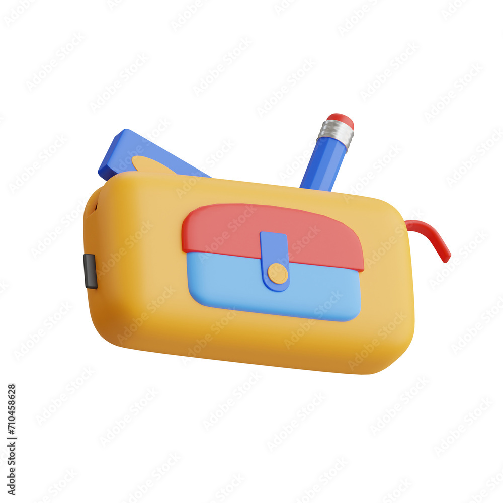 Poster 3d pencil case model maximizing space and efficiency. 3d illustration, 3d element, 3d rendering. 3d 