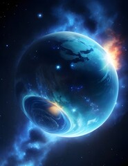 Flaming Blue Planet in the Space with Stars Around it | Space Wallpaper | AI Generated  