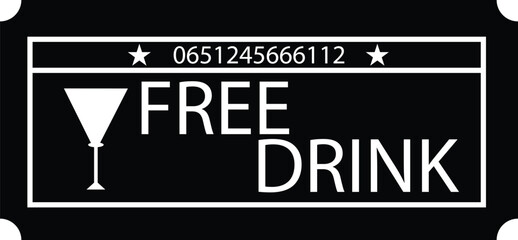 Free drinks badge tickets icon. Free drink sign. Ticket for movies parties symbol. flat style.