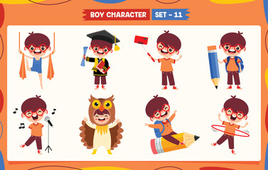 Cartoon Boy Doing Various Activities