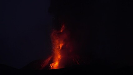 Naklejka na ściany i meble Volcano Etna during night Eruption (Sicily)