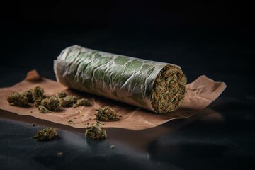 Fototapeta na wymiar Traditional remedy cannabis roll with CBD on plain surface. Generative AI