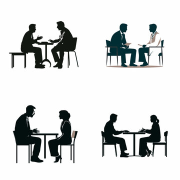 Medical Consultation Doctor and Patient Silhouettes .simple isolated line styled vector illustration