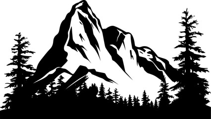 Mountain Forest Tree Landscape Silhouette Vector. AI generated illustration.