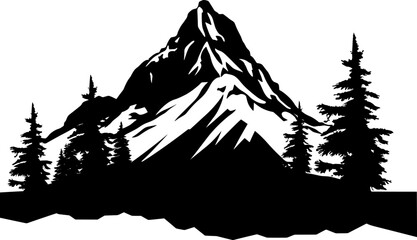 Mountain Forest Tree Landscape Silhouette Vector. AI generated illustration.