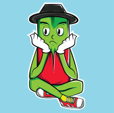 make a cute cartoon sitting back and enjoying the sunset