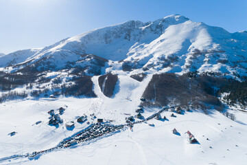 Fototapeta na wymiar snowy slopes of Savin Kuk ski resort in Montenegro