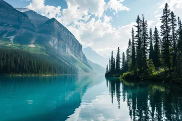 Foto op Plexiglas Beautiful mountain and lake. Generative AI © STOCKAI