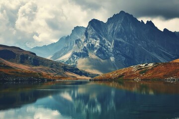 Naklejka premium Beautiful mountain and lake. Generative AI