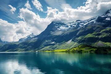 Naklejka na ściany i meble Beautiful mountain and lake. Generative AI