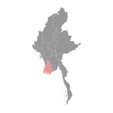 Ayeyarwady region map, administrative division of Myanmar. Vector illustration.