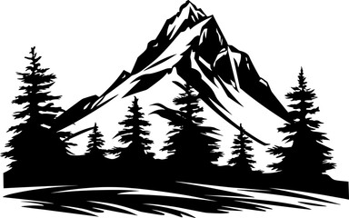 Mountain Forest Tree Landscape Silhouette Vector. AI generated illustration.