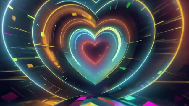 Vibrant heart on dark background. ST Valentine's day background. AI generated loop.