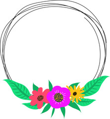 Geometric frame with floral illustration on transparent background.