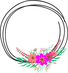 Geometric frame with floral illustration on transparent background.