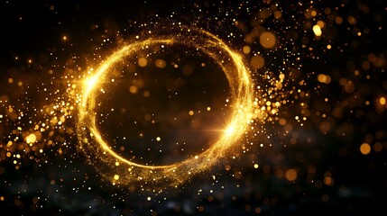 Obraz premium Abstract gold glittering circle on black background with bokeh effect