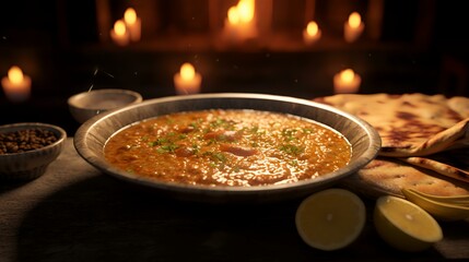 Paneer Butter Masala in a plate on a wooden table - obrazy, fototapety, plakaty