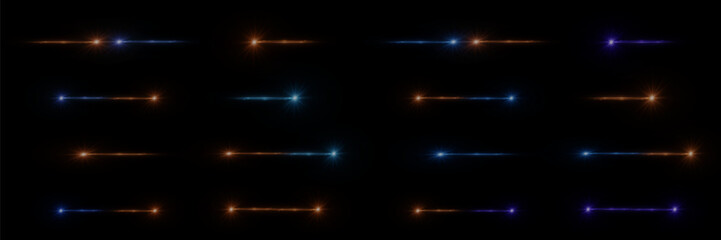 Set of realistic light reflections. Neon spotlight and light flash effects. Vector illustration.