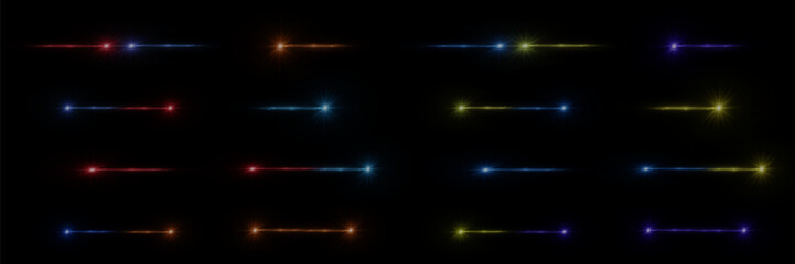 Set of realistic light reflections. Neon spotlight and light flash effects. Vector illustration.