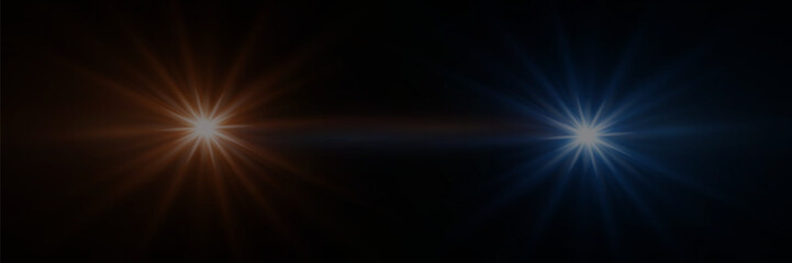 Realistic flash of light. Explosion of star and glare with lights effect. On a black background.