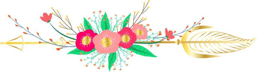 Floral elements decorative illustration on transparent background.