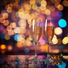 Glasses with champagne and lights