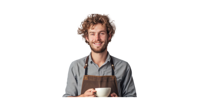 young barista Alone in the studio Transparent background.png - Powered by Adobe