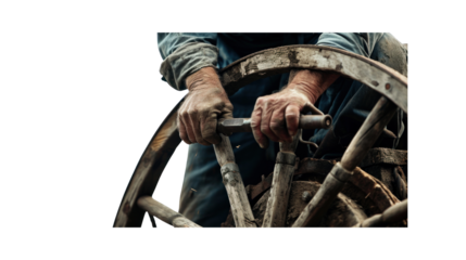 Wagon wheel maker Alone in the studio Transparent background.png