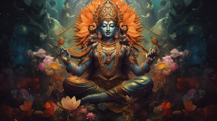 Ancient Hindu God Vishnu - obrazy, fototapety, plakaty